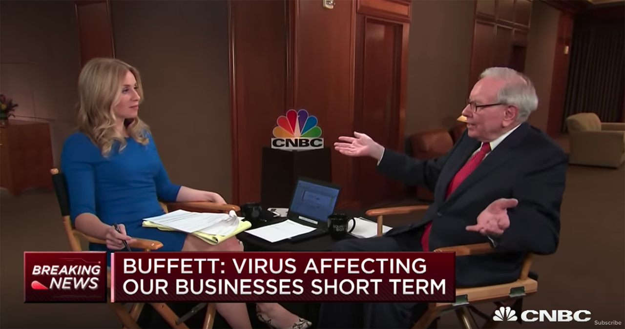 2020年巴菲特發表股東信後，接受CNBC專訪，提及因應武漢肺炎的股市投資策略。